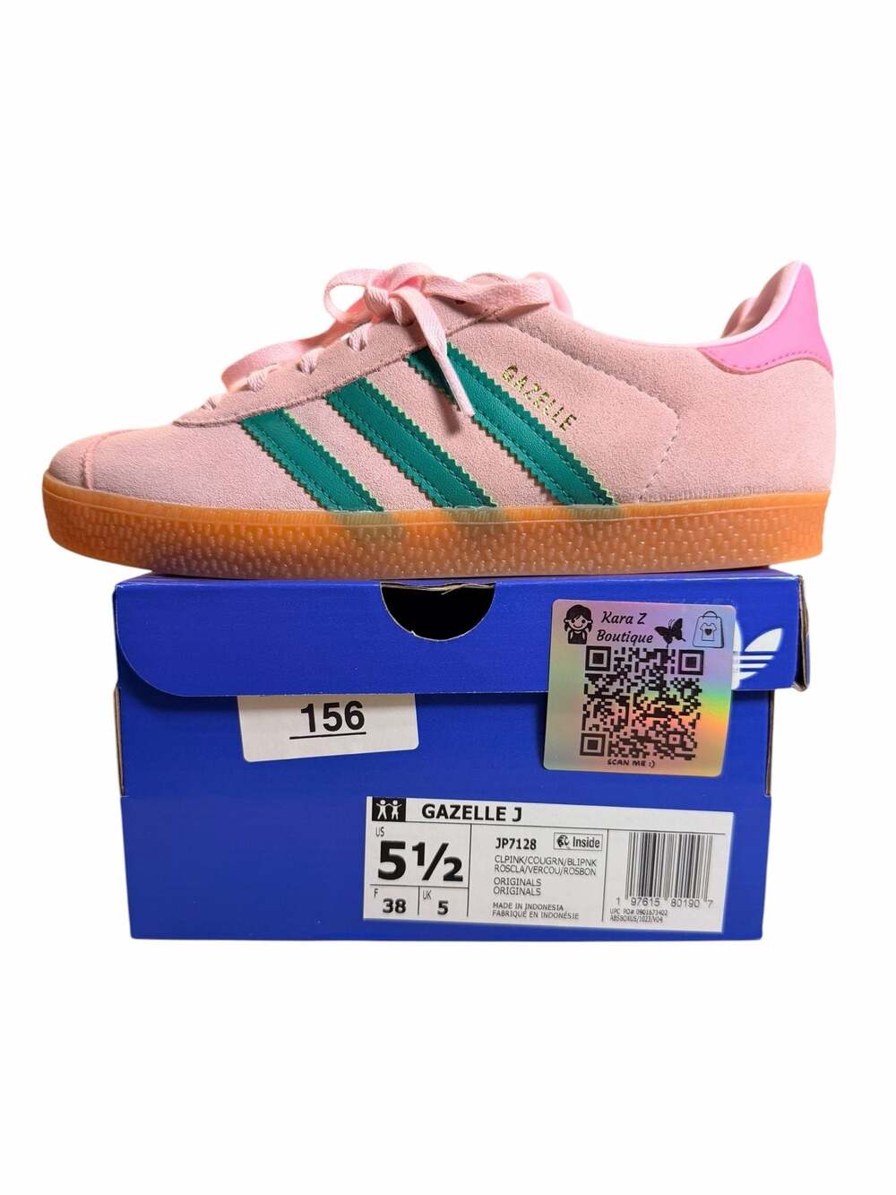 adidas Gazelle J Clear Pink Court Green - Size 7.5Womens/5.5Mens